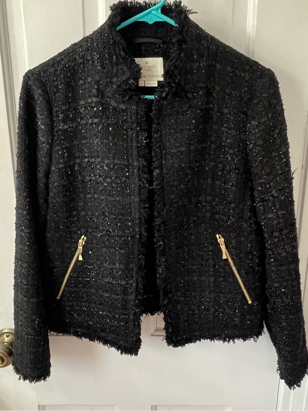 Kate Spade New York Black Shimmer Tweed Jacket. Size 8